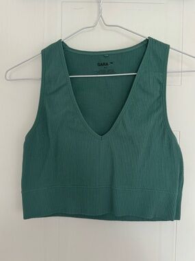 Garage Ribbed V-Neck Crop Tank - Teal Green